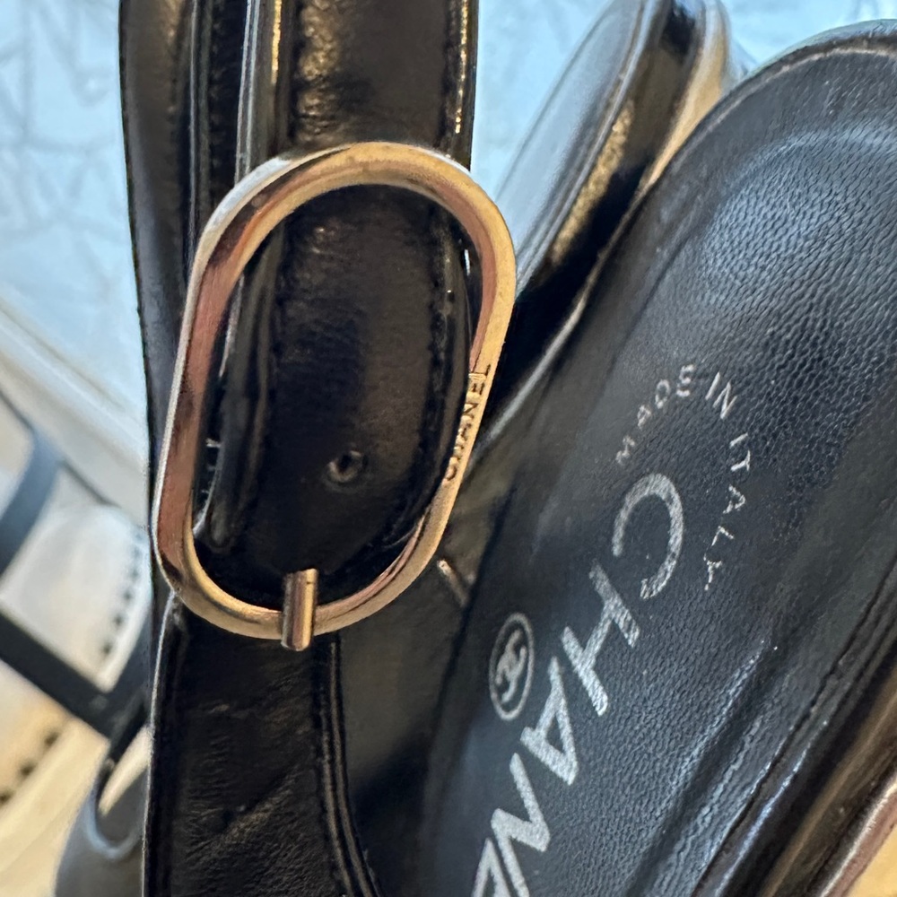 Authentic Chanel Black Wedge sandals size 37 - Picture 4 of 9